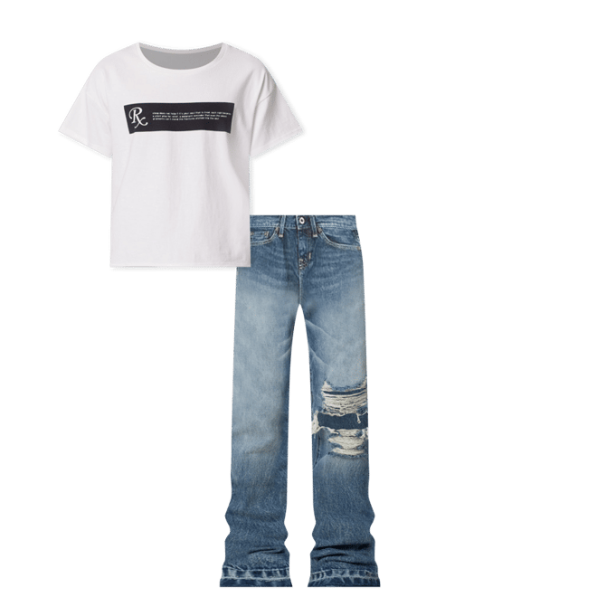 Distressed Wide Neck Tee - Antique White