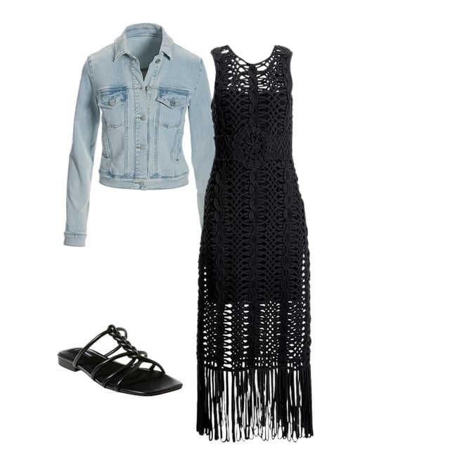 Mainstrip, Blue B Brea Black Fringe Dress Small