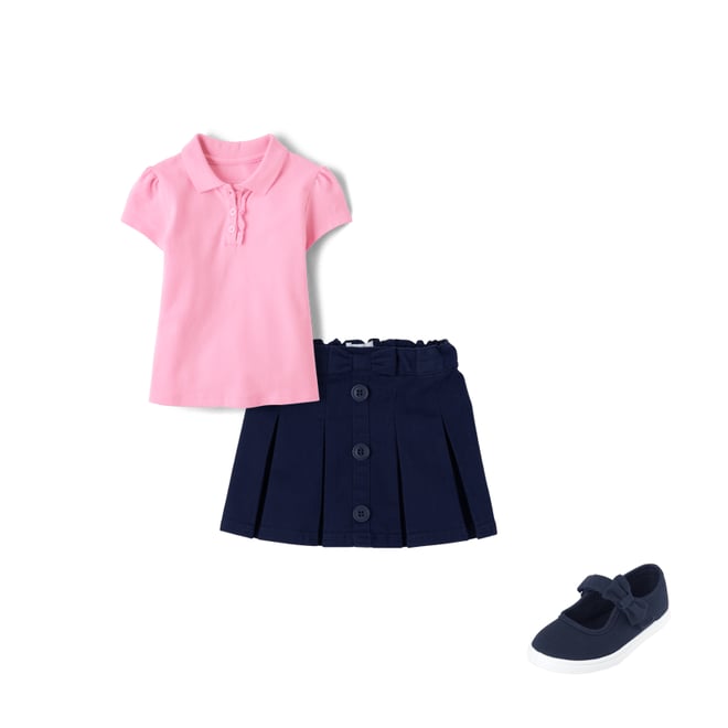 3rd bundle featuring 2 items which compliment Toddler Girls Uniform Button Pleated Skort