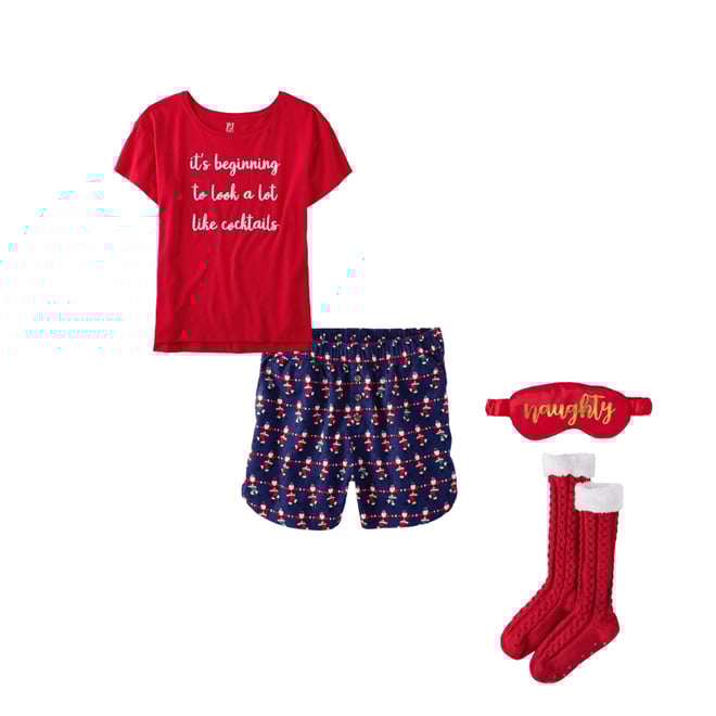 Womens Christmas Reversible Naughty Nice Socks And Eye Mask