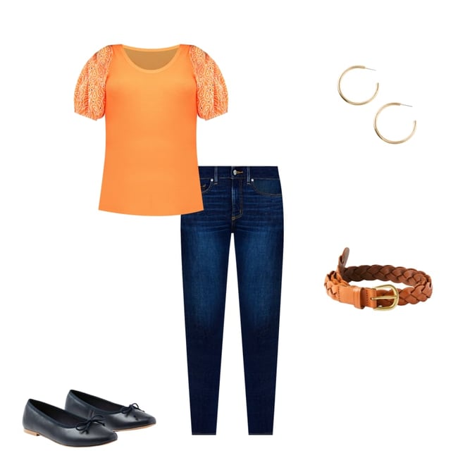 Eyelet Puff Sleeve Mixed Media Top