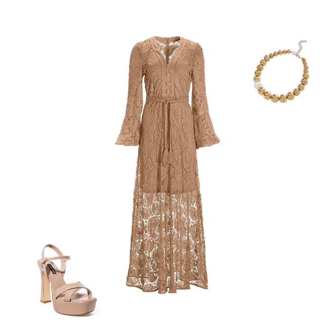 Paisley Lace Long Sleeve Maxi Dress - Sesame | Boston Proper