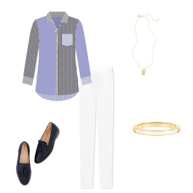 Plus Size - Boyfriend Shirt - Mixed Sailor Stripe - White/Blue - 3X Talbots
