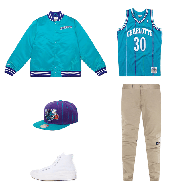 Men's Mitchell & Ness Dell Curry Teal Charlotte Hornets Hardwood Classics  Name & Number T-Shirt