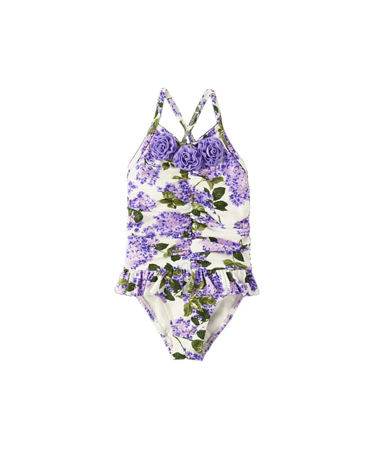 girls plum and white floral swimsuit