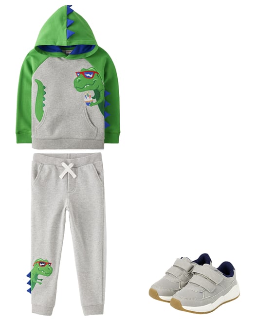 1st bundle featuring 2 items which compliment Boys Embroidered Dino Fleece Hoodie