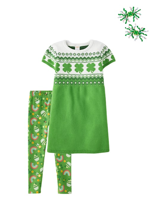 Girls Shamrock Print Knit Leggings - Little Leprechaun Collection