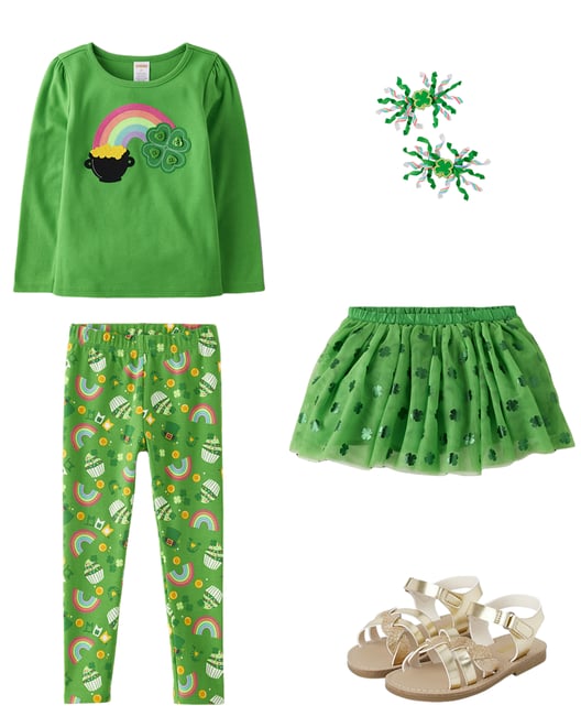 Girls Shamrock Print Knit Leggings - Little Leprechaun Collection