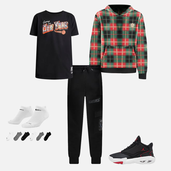 Men's S or Teen Boy Jordan Essential Holiday Hoodie Plaid Sweatshirt  DV1578-333