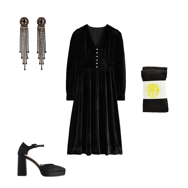 Ruched Sparkle Midi Dress - Black
