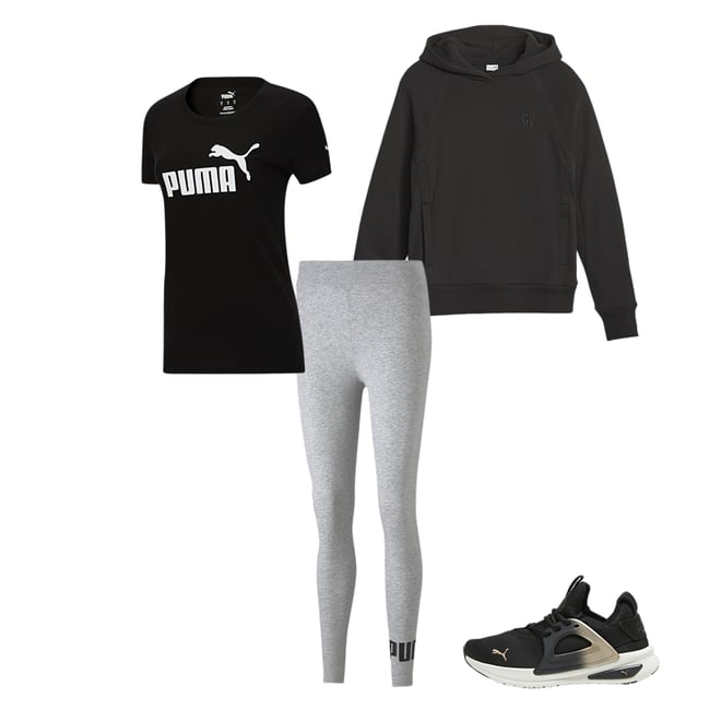 CAMISETA PUMA MUJER ESS CROPPED LOGO TEE NEGRO BLANC0. PUMA