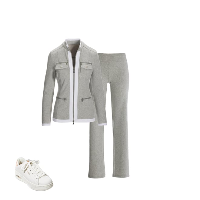 Chic Zippered Sport Coordinate Set Heather Gray/White