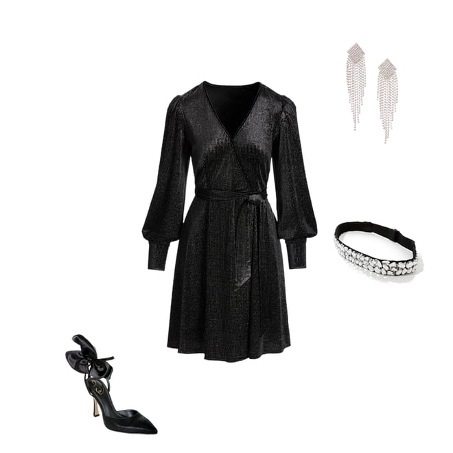 Black Velvet Fit & Flare Dress With Button Pocket Detail