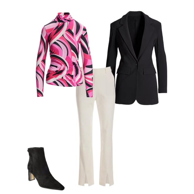 So Chic Abstract Printed Turtleneck Top Pink