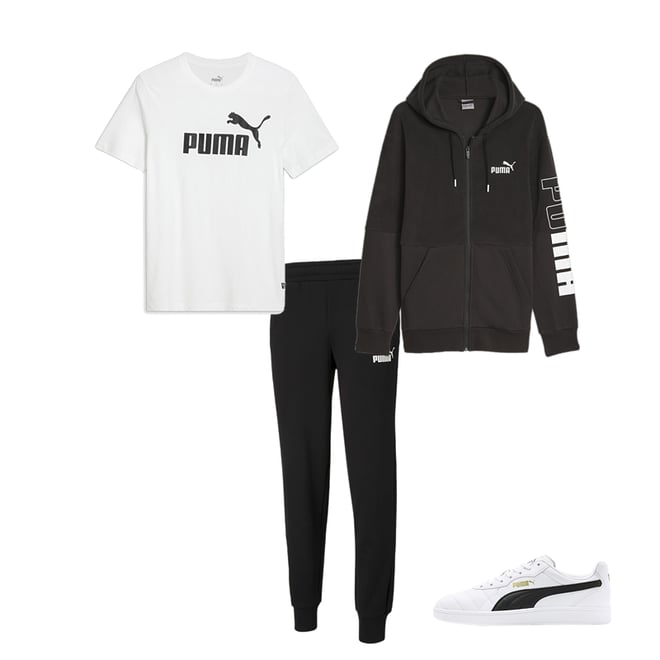 Puma Felpa Full Zip Con Cappuccio Power Nero/grigio Mel. Uomo