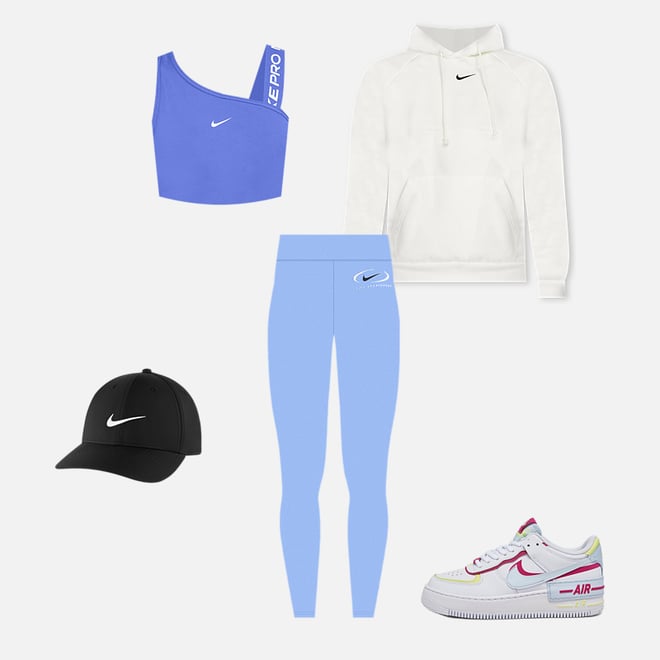 Nike Pro Womens Dri-FIT Swoosh Medium Support Asymmetrical Sports Bra Blue M