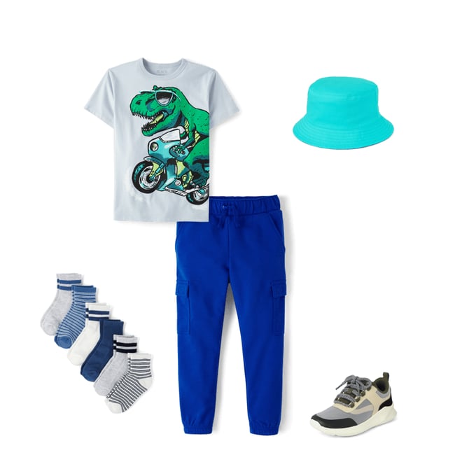 1st bundle featuring 4 items which compliment Boys Dino Motorcycle Graphic Tee