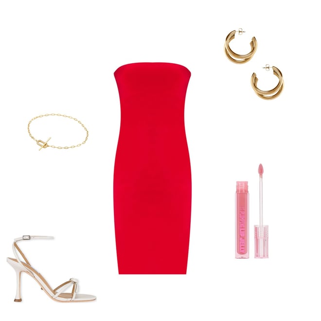 Norma Kamali x REVOLVE Strapless Dress to Knee Dress in Red | REVOLVE