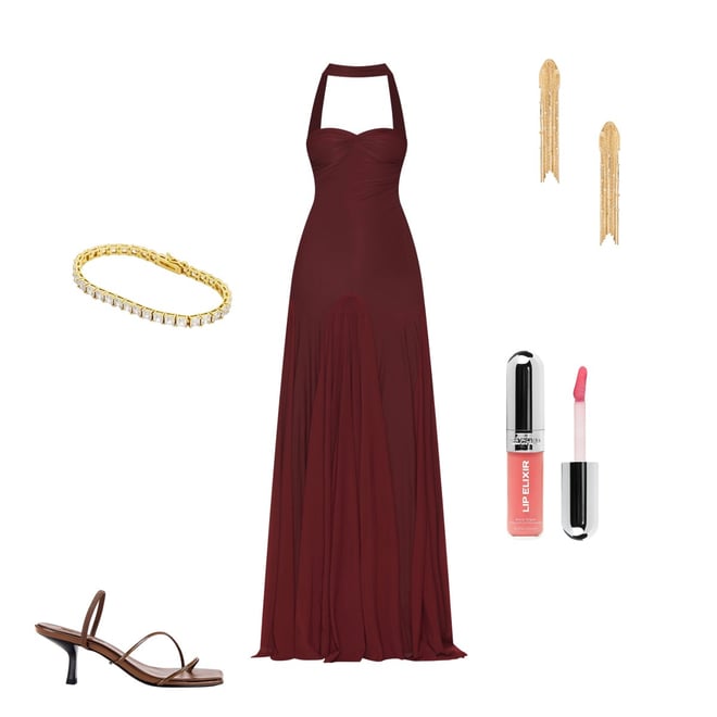 sparkly champagne dress Champagne Crystal One-Shoulder Maxi Dress L