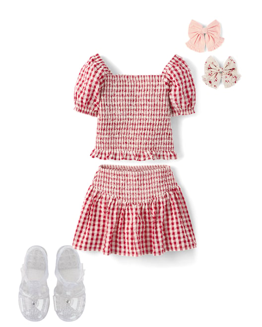 1st bundle featuring 3 items which compliment Girls Gingham Seersucker Smocked Top