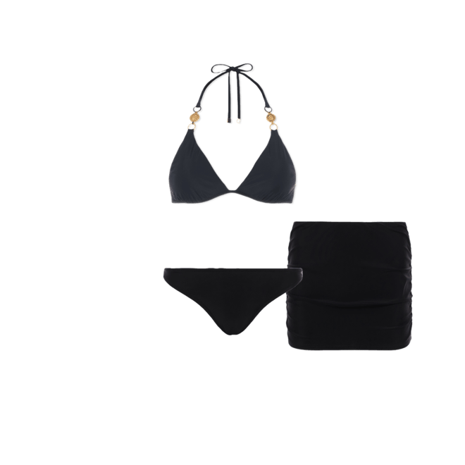 Annabelle Triangle Bikini Top in Black/Gold Coin | L'AGENCE