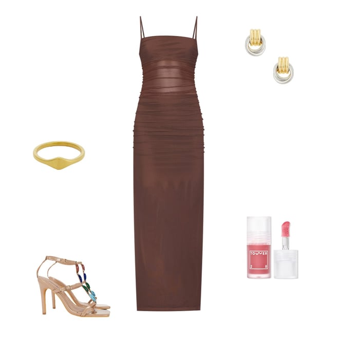 celeste maxi dress in chocolate brown superdown Celeste Maxi Dress