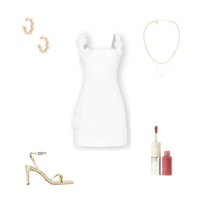 trompe dress in ivory elliatt Trompe 3D Floral Mini Dress In White  Elliatt