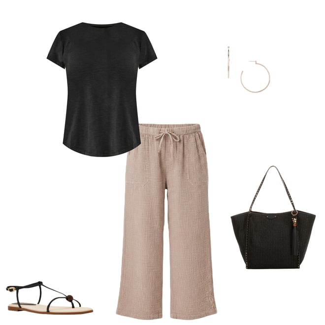 Splendid Adele Drawstring Gauze Cropped Relaxed Wide Leg Pants