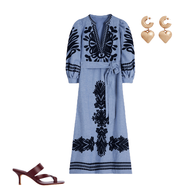 Octavia Linen Blend Dress-Embroidered Chambray | Boden USA