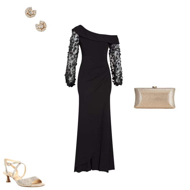 Xscape Scuba Crepe One Shoulder Long 3D Floral Sleeve Gown | Dillard's