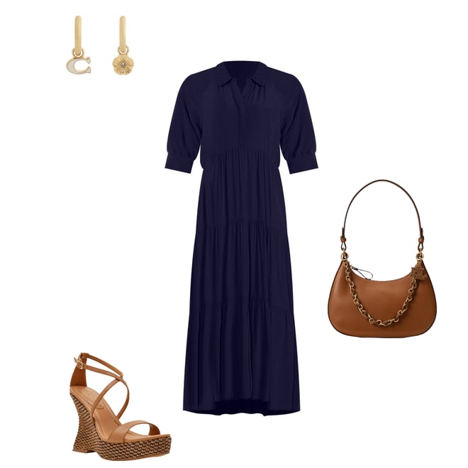 A Loves A Button Down Collar Short Balloon Cuff Sleeve Tiered Waistless  Midi Shirt Dress