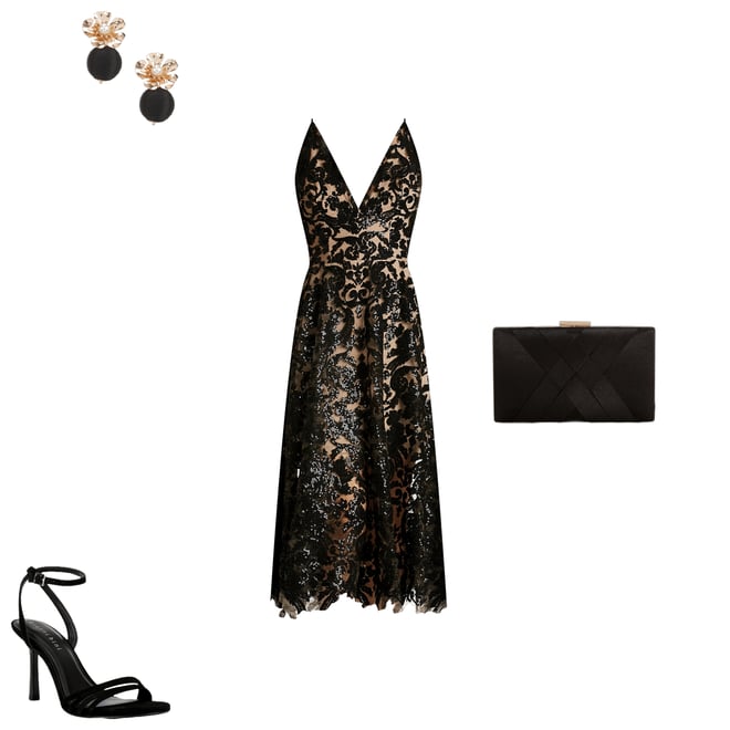 Dress the Population Blair Sequin Embroidered Mesh V-Neck Sleeveless A-Line  Midi Dress | Dillard's
