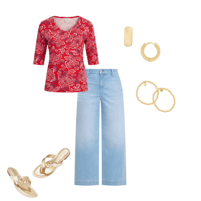 Elbow Sleeve V-Neck Tee - Capri Rose | Talbots