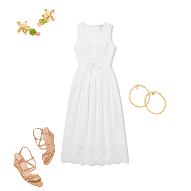 Dot Eyelet Fit & Flare Midi Dress | Talbots