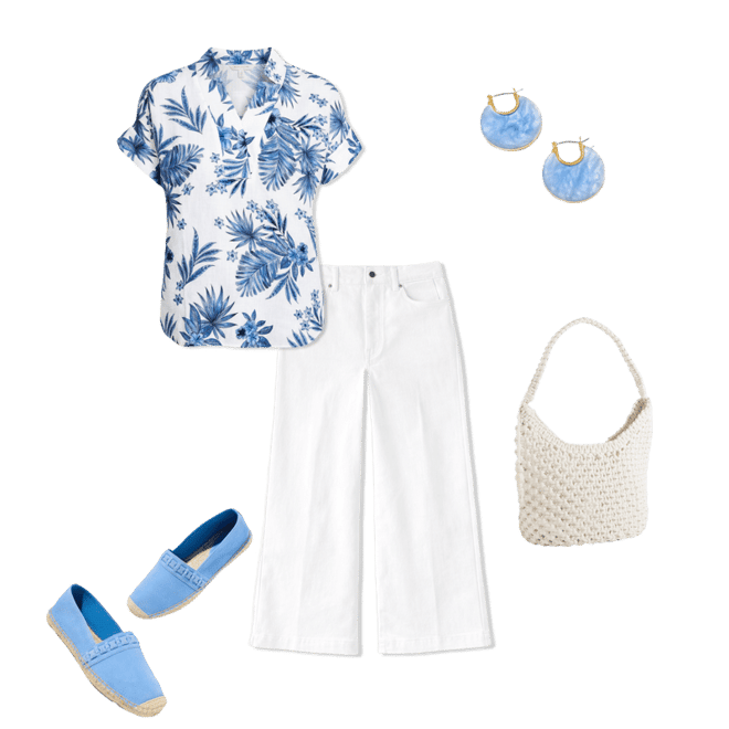 Extended Shoulder Linen Popover - Painted Palms | Talbots