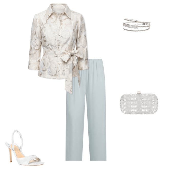 Alex Evenings 3/4 Sleeve Metallic Jacquard Button Front Blouse