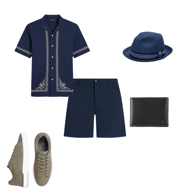 Jos. A. Bank Tailored Fit Border Embroidered Short Sleeve Button