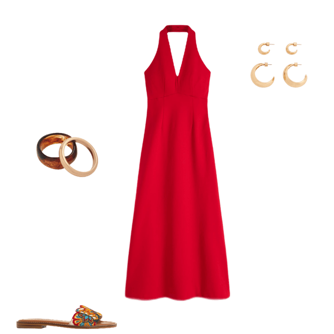 Halter Neck Jersey Maxi Dress-Red | Boden UK