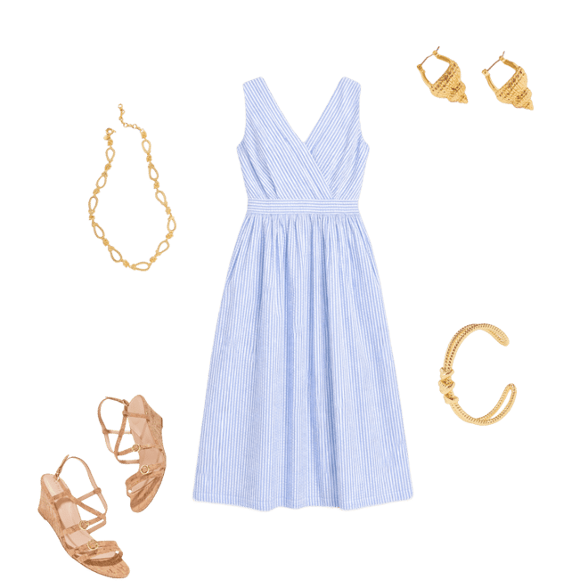 Seersucker Fit & Flare Dress - Ocean Stripe | Talbots