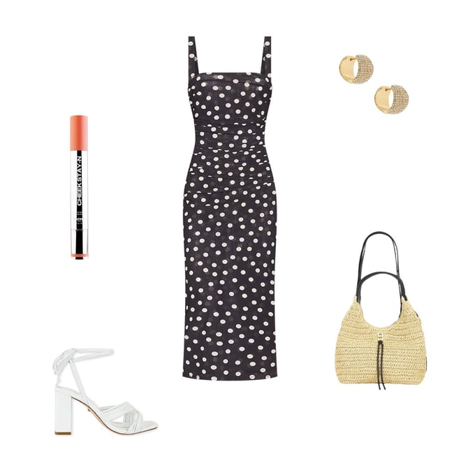carla midi dress lpa LPA CARLA MIDI DRESS POLKA DOT/ S/ NWT / BLACK & CREAM/ COCKTAIL BRIDESMAID