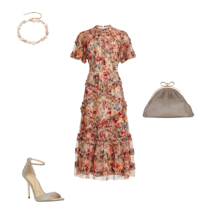 Mac Duggal Floral Print Ruffle Embellished Short Flutter Sleeve Crew Neck Midi  Dress | Dillard's