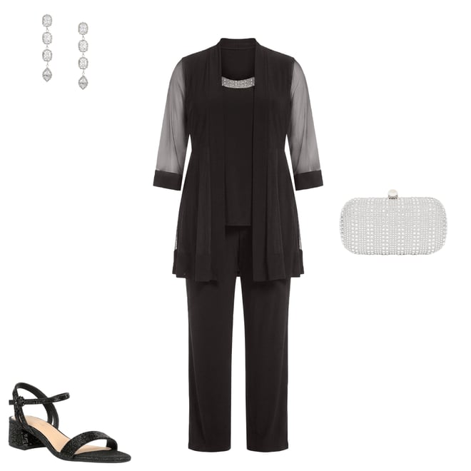 R & M Richards Plus Size Scoop Neck 3/4 Sleeve Beaded Detail Top & Sheer  Knit Jacket 2-Piece Pull-On Pant Set | Dillard's