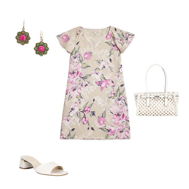 ♡MRD♡。 Tommy Bahama Floral Gardens Linen V-Neck Flutter Cap Sleeve Raw