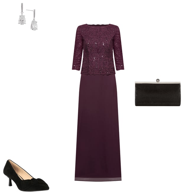 Alex Evenings Petite Size Sequined Lace Bodice Crew Neck 3/4 Sleeve Chiffon  Skirted Gown | Dillard's