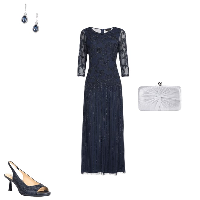Pisarro Nights Petite Size 3/4 Sleeve Scoop Neck Beaded Mesh Dress |  Dillard's