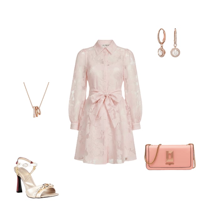 KARL LAGERFELD PARIS Floral Organza Collared Long Sleeve Belted Shirt Dress  | Dillard's