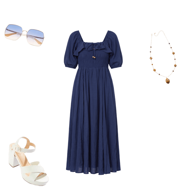 cato navy blue dress Plus Size BLUE Smocked Waist Dress