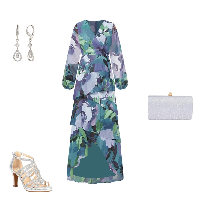 Ignite Evenings Chiffon V-Neck Floral Print Faux Wrap High-Low Hem Tiered  Maxi Dress