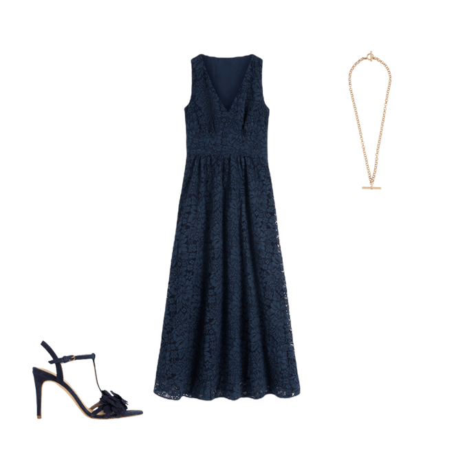Lace Plunge Neck Panel Dress-Navy | Boden UK