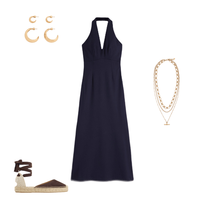 boden halter dress Halter Fit & Flare Gold Dress - Gold